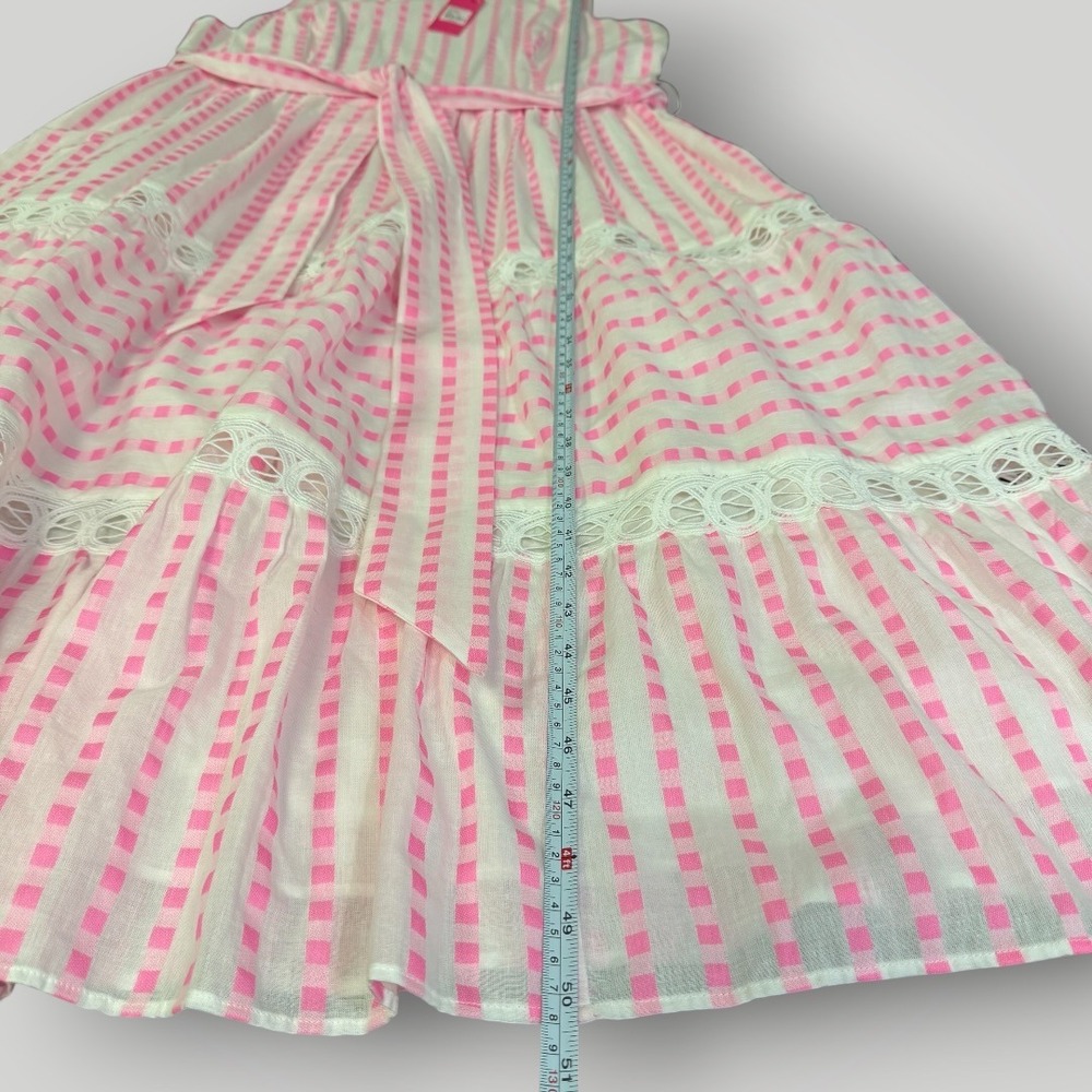 Lilly Pulitzer Maybella Midi Dress Pink Isle Gingham Stripe Lace Trim 16 NEW - Picture 8 of 10